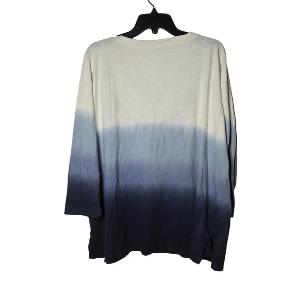 VIP Knits by Avenue Womens Blue OmbrÃ© Embroidered V-Neck Tunic Top Plus 18/20 - Picture 2 of 11